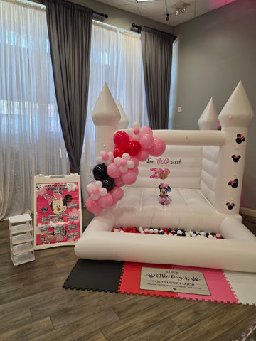 Lux Mini White Castle Bounce House with Attached Ball Pit(Balloon Garland & Decal Included)