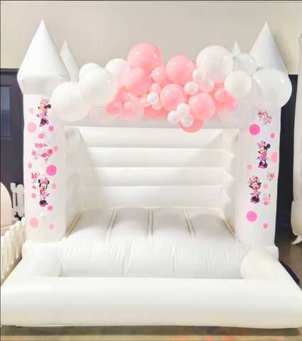 Lux Mini White Castle Bounce House with Attached Ball Pit(Balloon Garland & Decal Included)